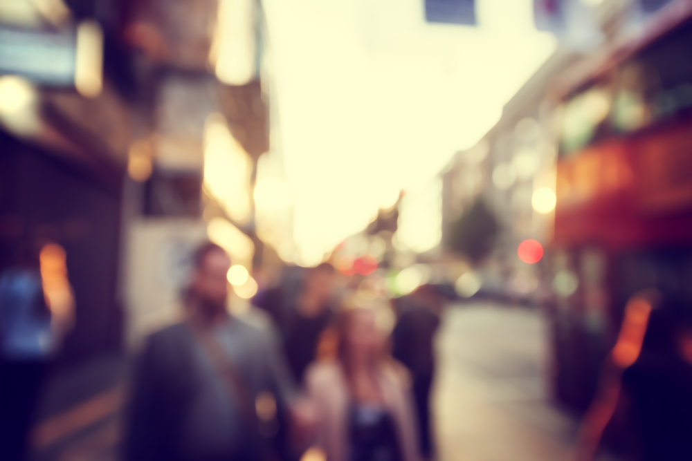 people in bokeh, street of London